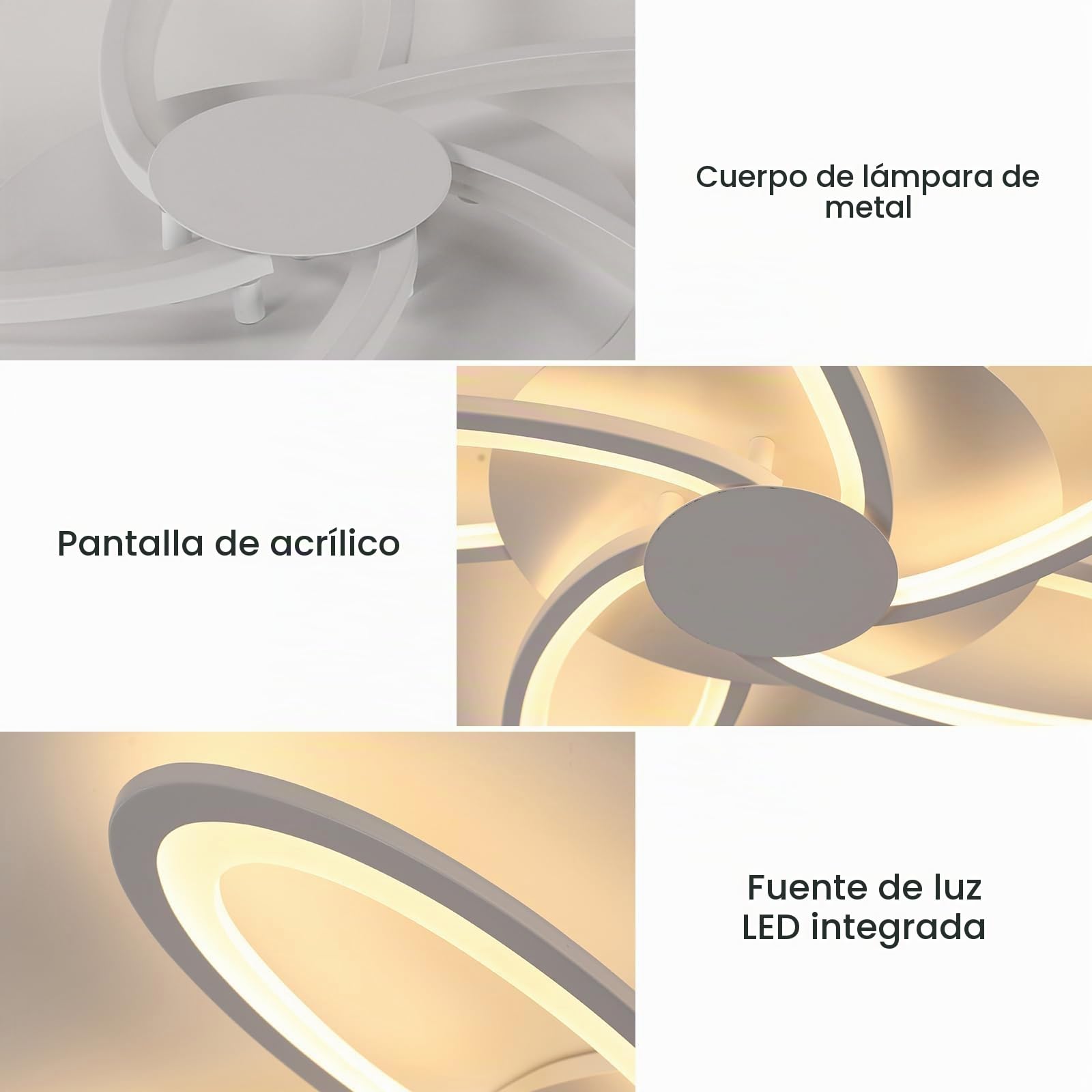 Plafon LED Techo 70CM, 60W Blanca Lámpara de Techo LED Moderna | en Forma de Flor, Luz Cálida 3000K Luz de Techo con 5 Luces para Dormitorio, Salón, Comedor, Oficina