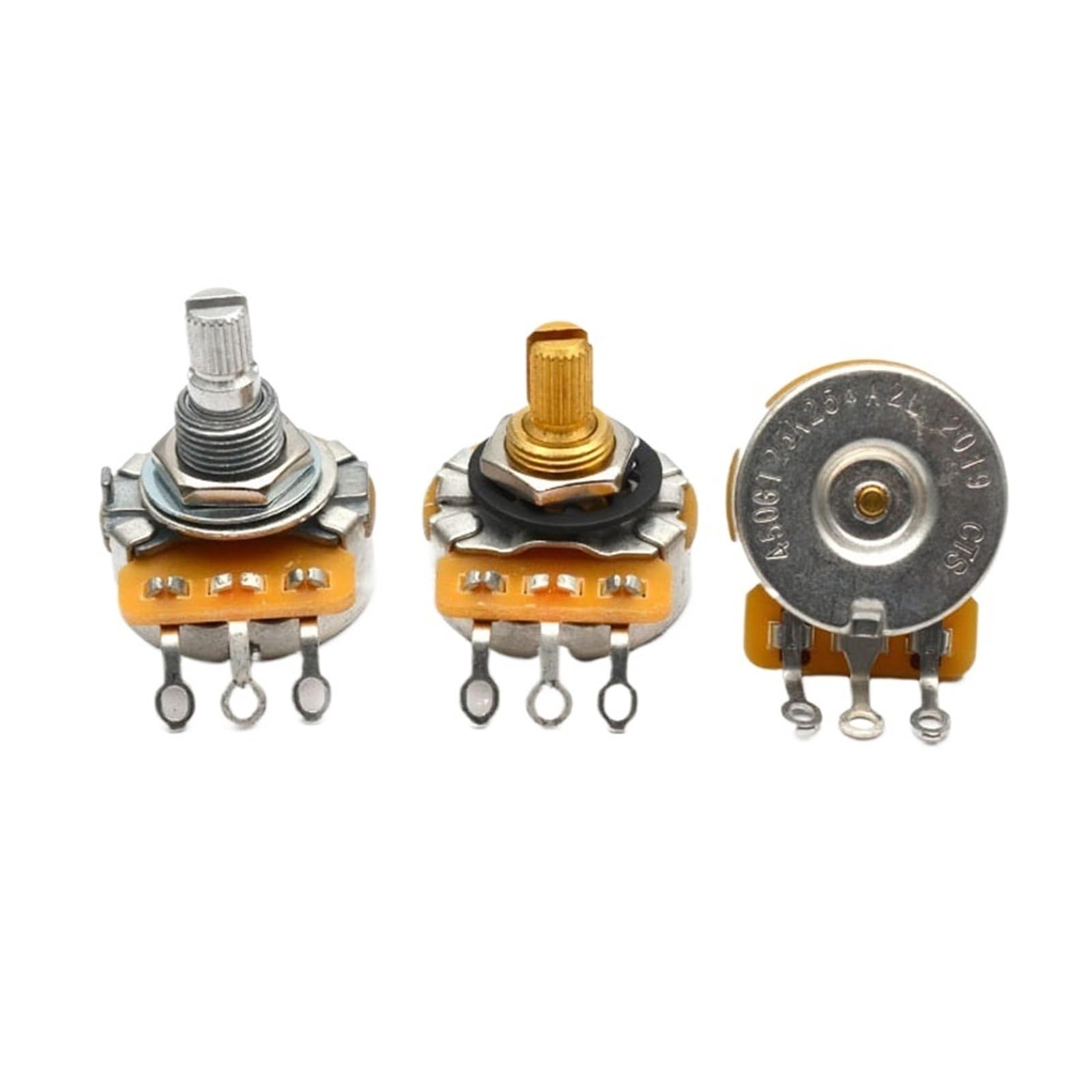 4 potenciómetros de tono de volumen con eje de latón/aluminio de 250k/500k, ollas CTS Log A o lineales for guitarras eléctricas, 4 Uds.(CTS 450S A250K)