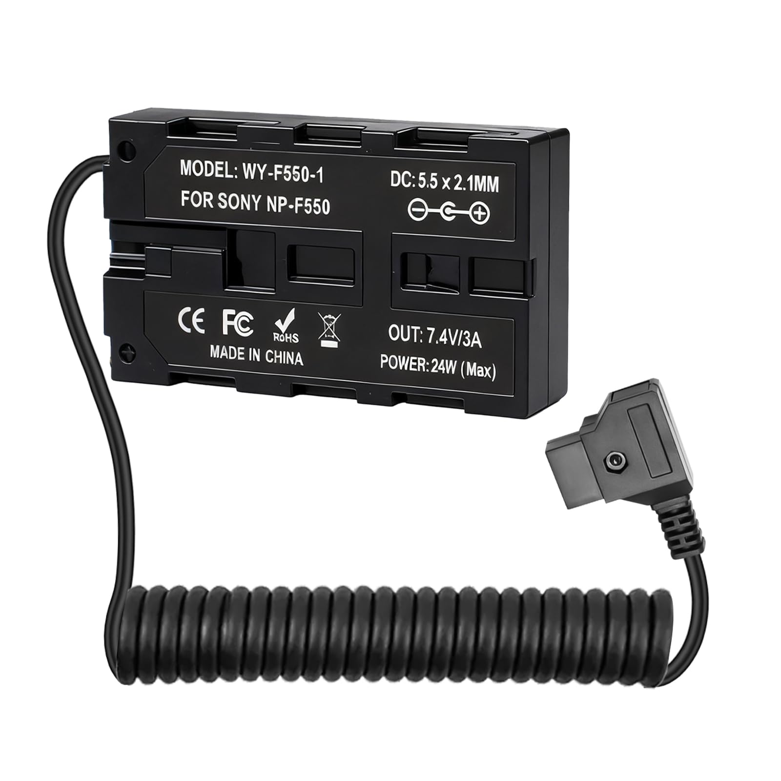 D-Tap NP-F550 spiralny kabel zasilający do NP-F970/F750/F550, złącze DC, adapter sieciowy, kabel do aparatu, monitora, bezprzewodowe filmy LED, zasilacz ciągły