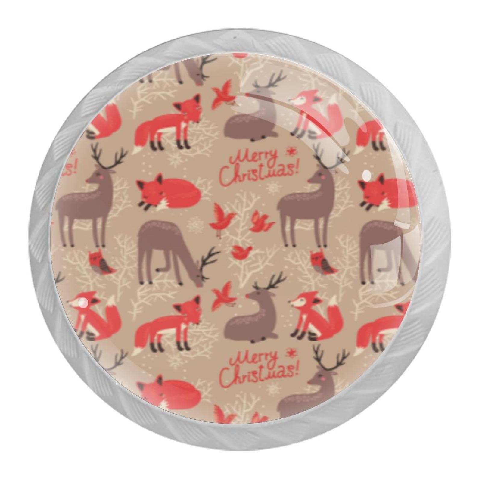 Tqmspg Multi04 4 Pieces Drawer Pulls Deer And Fox Christmas Pattern Door Knobs Dresser Handles For Kitchen Wardrobe Cupboard Hardware Furniture