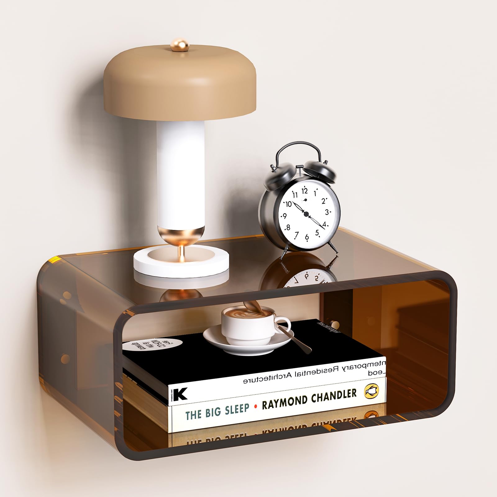 Comodino Sospeso in Acrilico (marrone scuro) | Comodino Galleggiante Mensola da Parete Design Moderno, Minimalista ed elegante