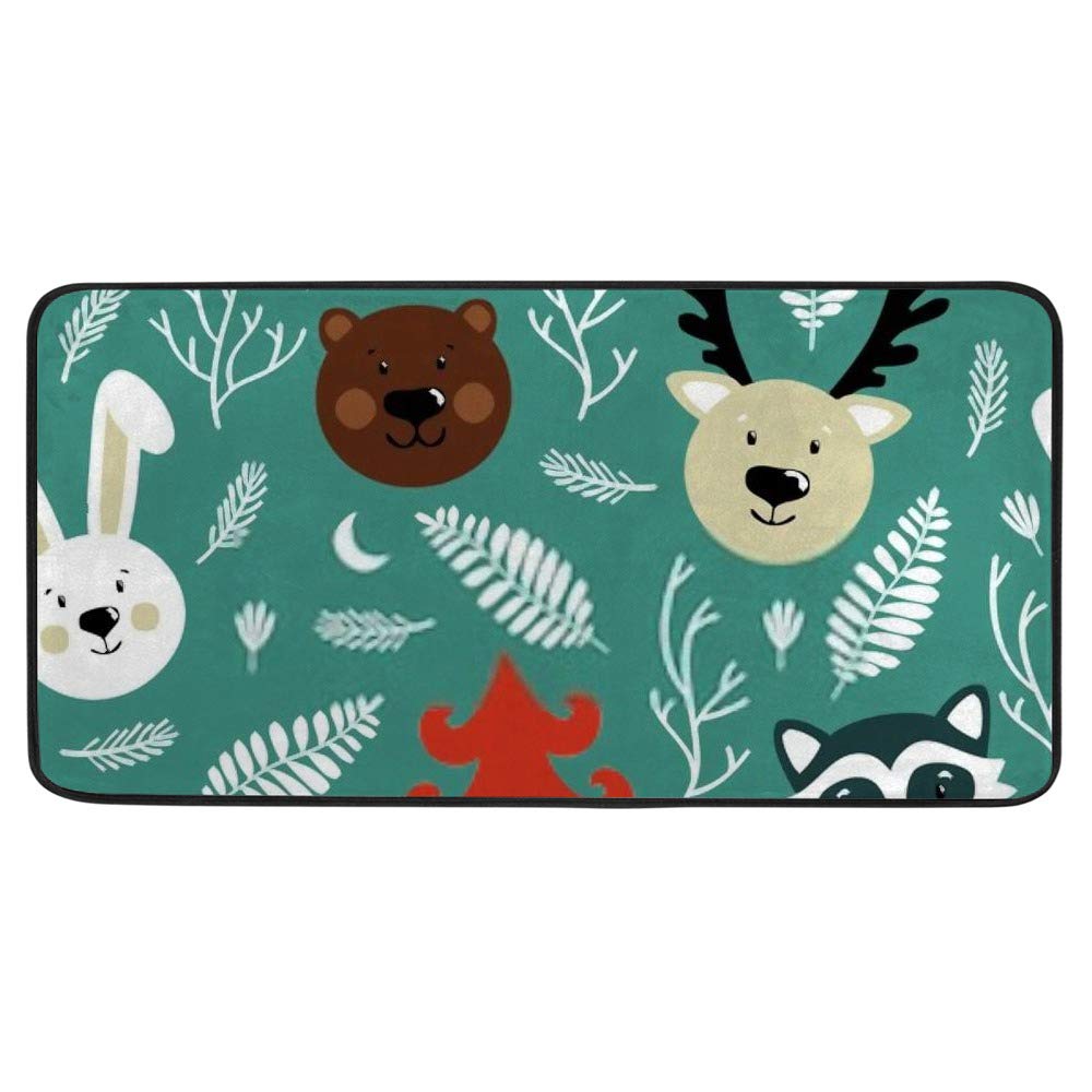 Tapis de cuisine antidérapant super confortable 99 x 51 cm, tapis de sol animaux de la forêt