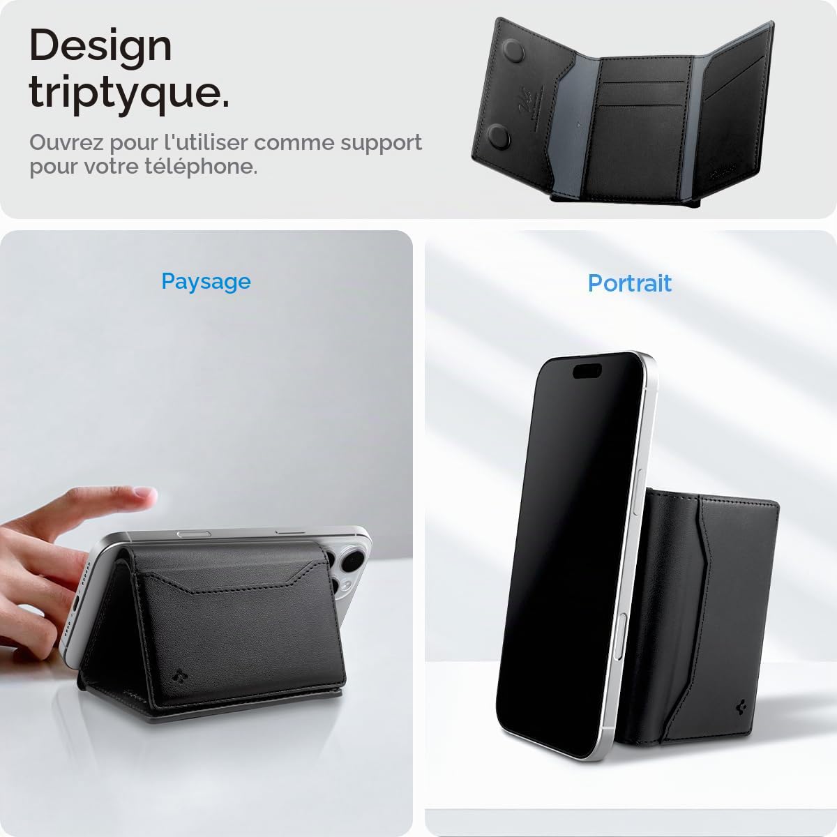 Spigen Valentinus S MagFit+ Porte-Cartes Magnétique 7 Cartes avec Protection RFID conçu pour MagSafe Compatible avec Les Modèles iPhone 17/16/15/14/13/12 - Noir