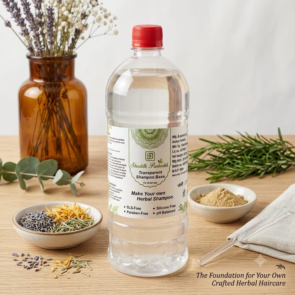 Shuddh Prakrutik Transprant Herbal Making Concentrate Shampoo Base|Sulphete,Peraben,Sls Free| Homemade DIY Perfect for Customizable Formulations|1 litter 4