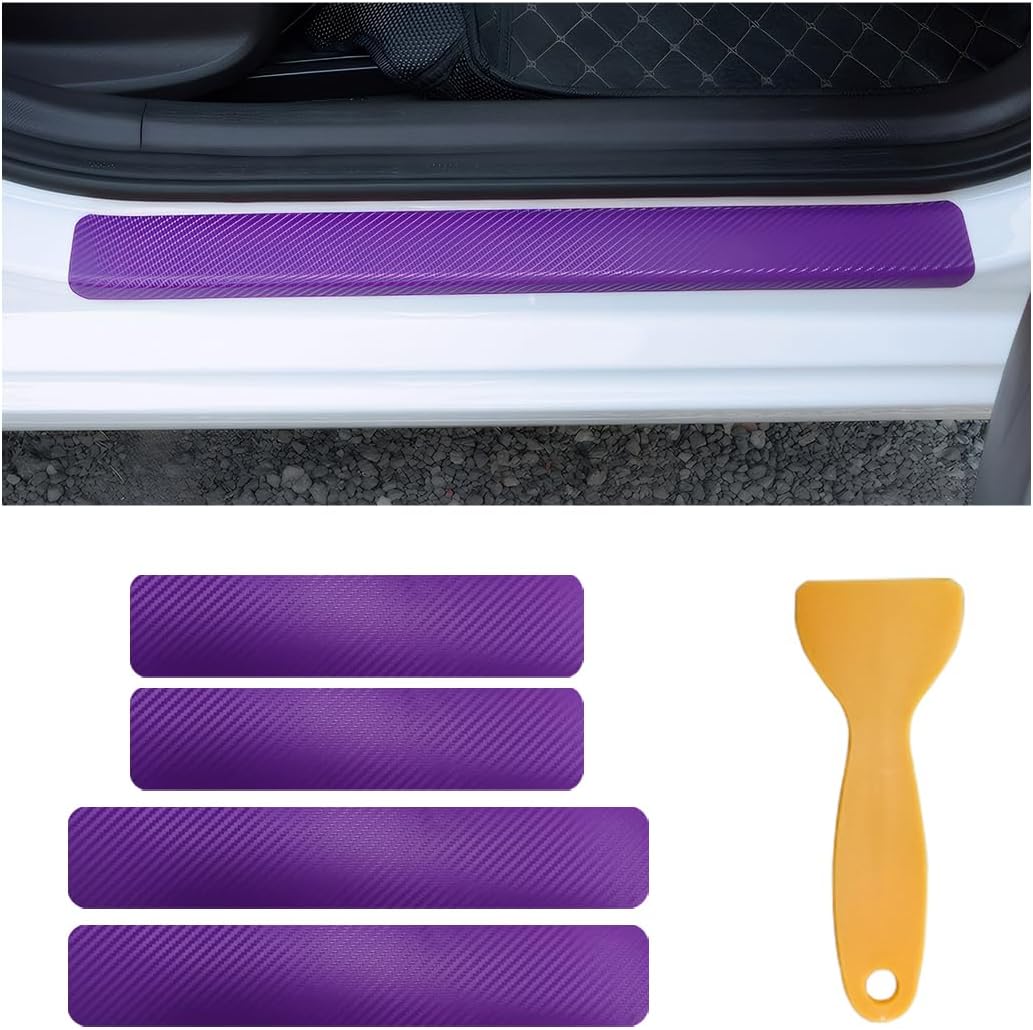 povtii 4 PCS Car Door Sill Protector, Anti-Scratch 3D Carbon Fiber Textured Door Threshold Protection Sticker, Door Entry Edge Guards Cover Strips for Most Vehicle, Car Accessories (Orange)