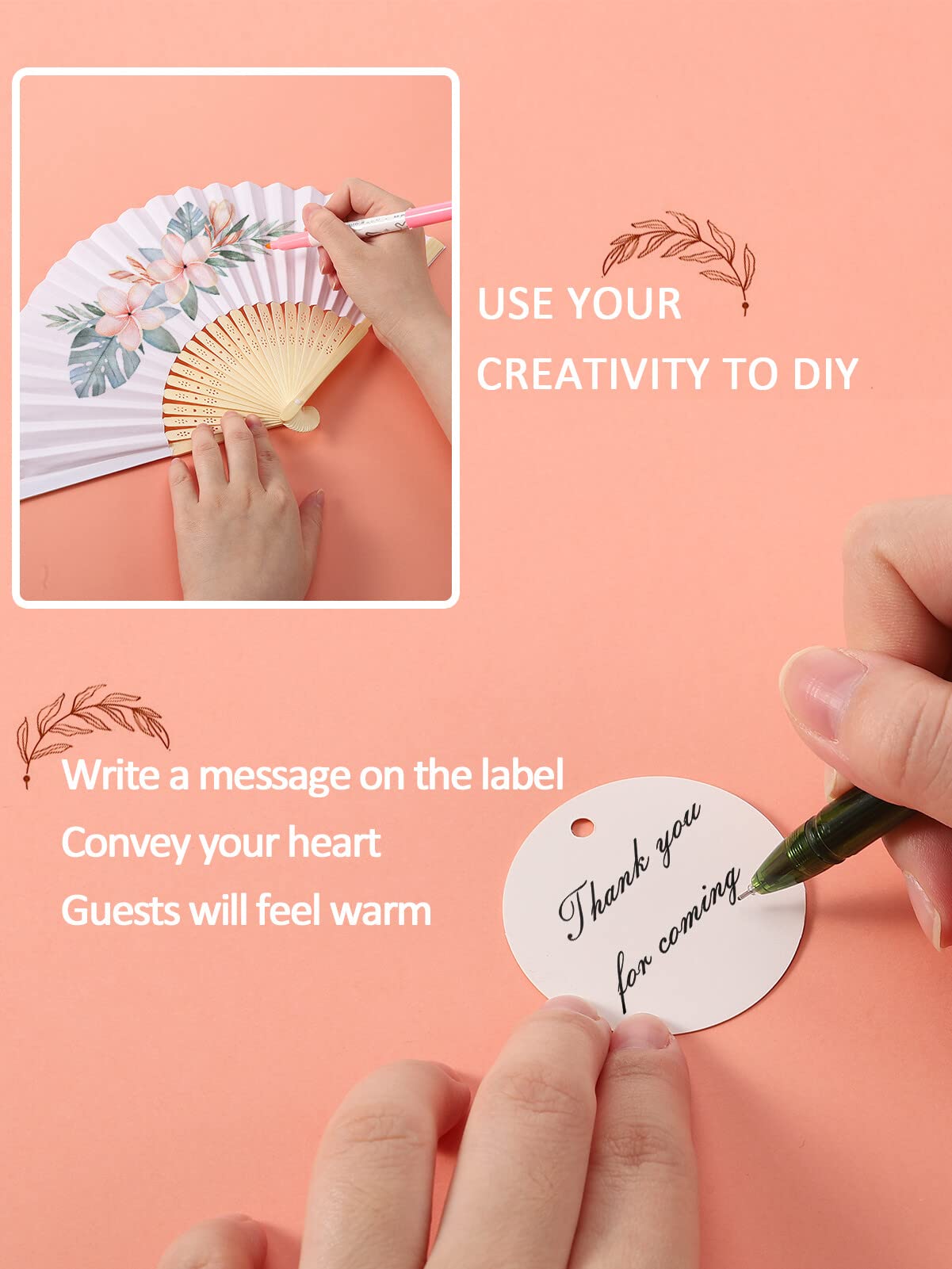 Cosweet 60 Stück weiße Papier-Handfächer – Faltbarer Bambus-Fächer mit 60 Anhängern und Aufbewahrungstasche, Handheld-Akkordeon-Papierfächer für Hochzeit, Feier, Partyzubehör und Heimdekoration | Weiße Papierfächer, Bambus, dekorative Faltfächer, für Hoch