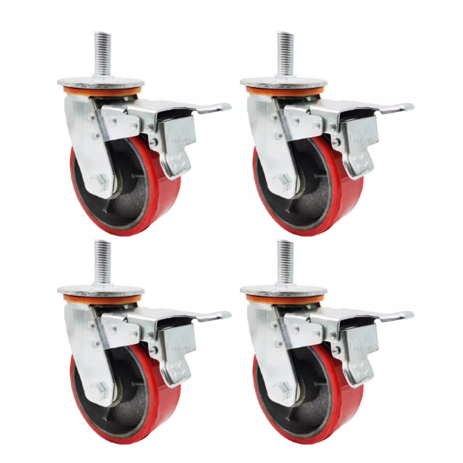 GYEQXKT Heavy-Duty Stem Caster Wheels with M16 Thread - 4 Pack 100mm Cast Iron Industrial Casters for Workbench Trolley Furniture with Brake