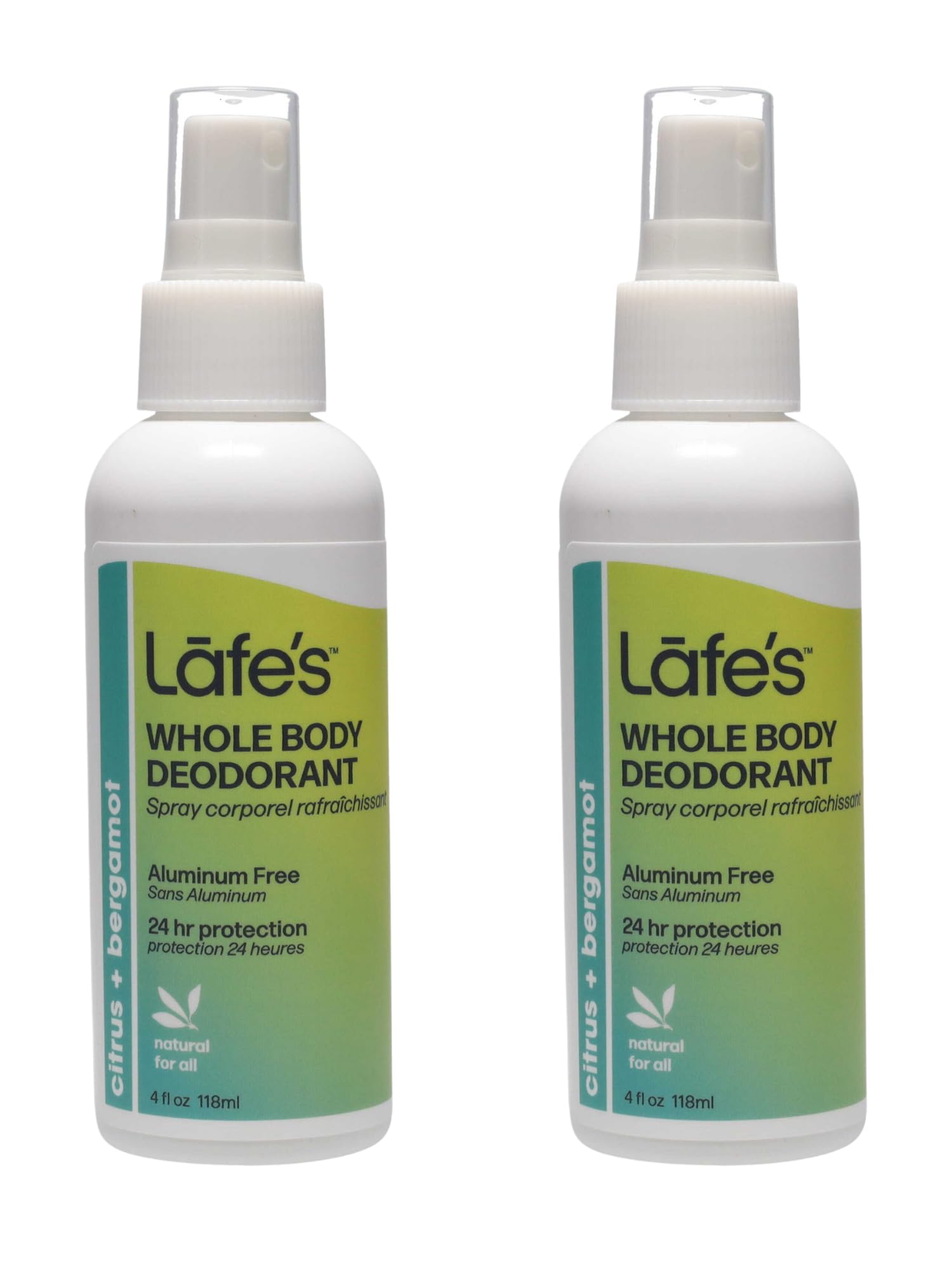 Lafe's Natural Deodorant | 4 Ounce Whole Body Non-Aerosol Deodorant Spray | Aluminum, Paraben, & Baking Soda Free | Citrus & Bergamot (Pack of 2)