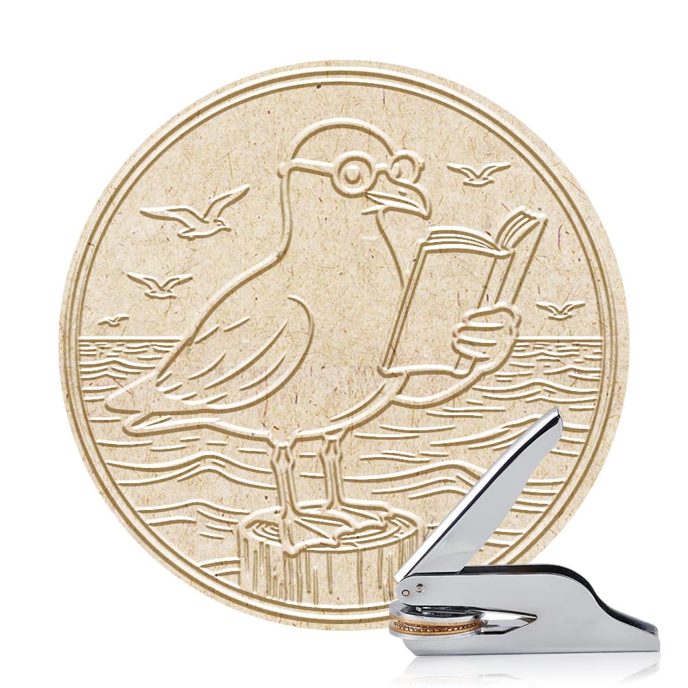 ANATTASOUL Book Embosser Personalized Seagulls Books Pattern Book Stamp, Durable Library Stamp with Handle Set for Paper, Books, Envelopes, Invitation, Certificate, Gifts
