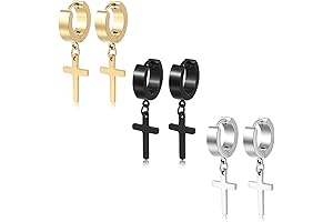 Dangle Cross Earrings in Polished Stainless Steel