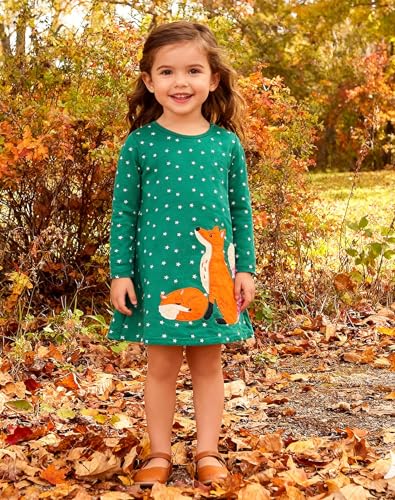 Image of Hongshilian Little Girls Cotton Casual Dress Cartoon Print T-Shirt Short Sleeve Skirt Dresses