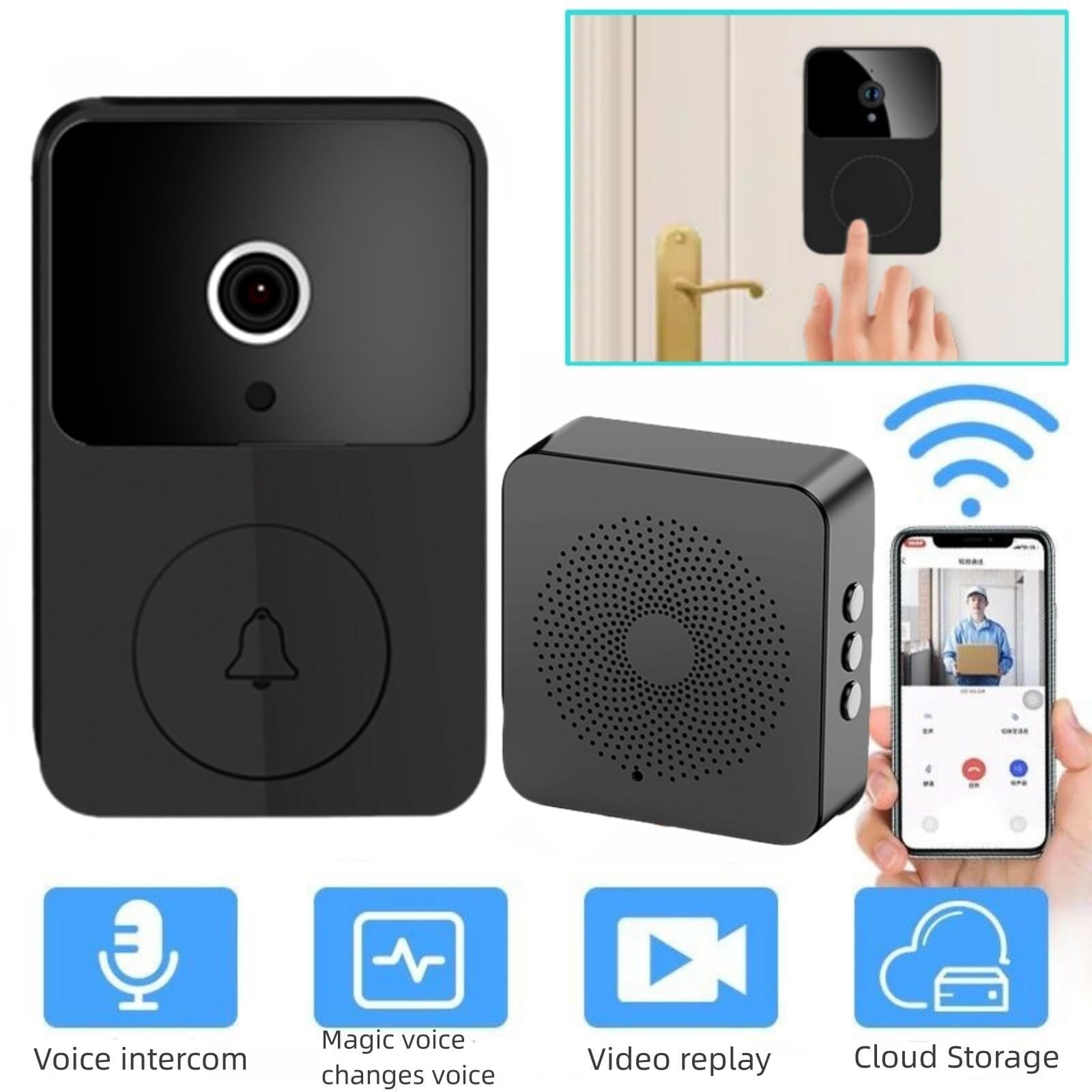 Amazon.co.jp: アップグレードスマートビジュアルドアベル、ノイズ