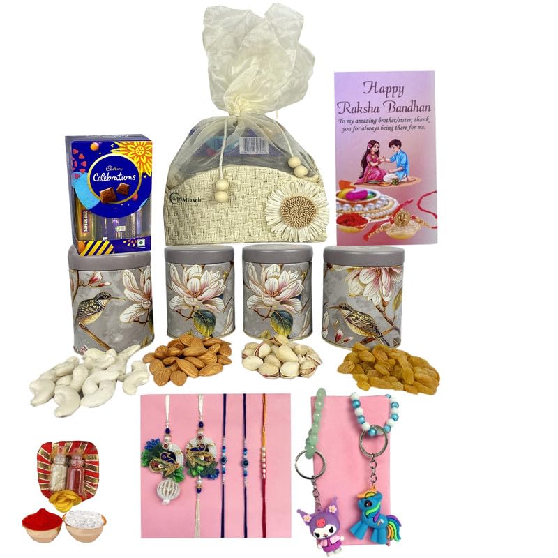 Image of NUTRI MIRACLE Rakhi Healthy Treat Box for Siblings with Nut and Seed Assortment | Wedding Gifting Hamper for Bride's Family or Guests