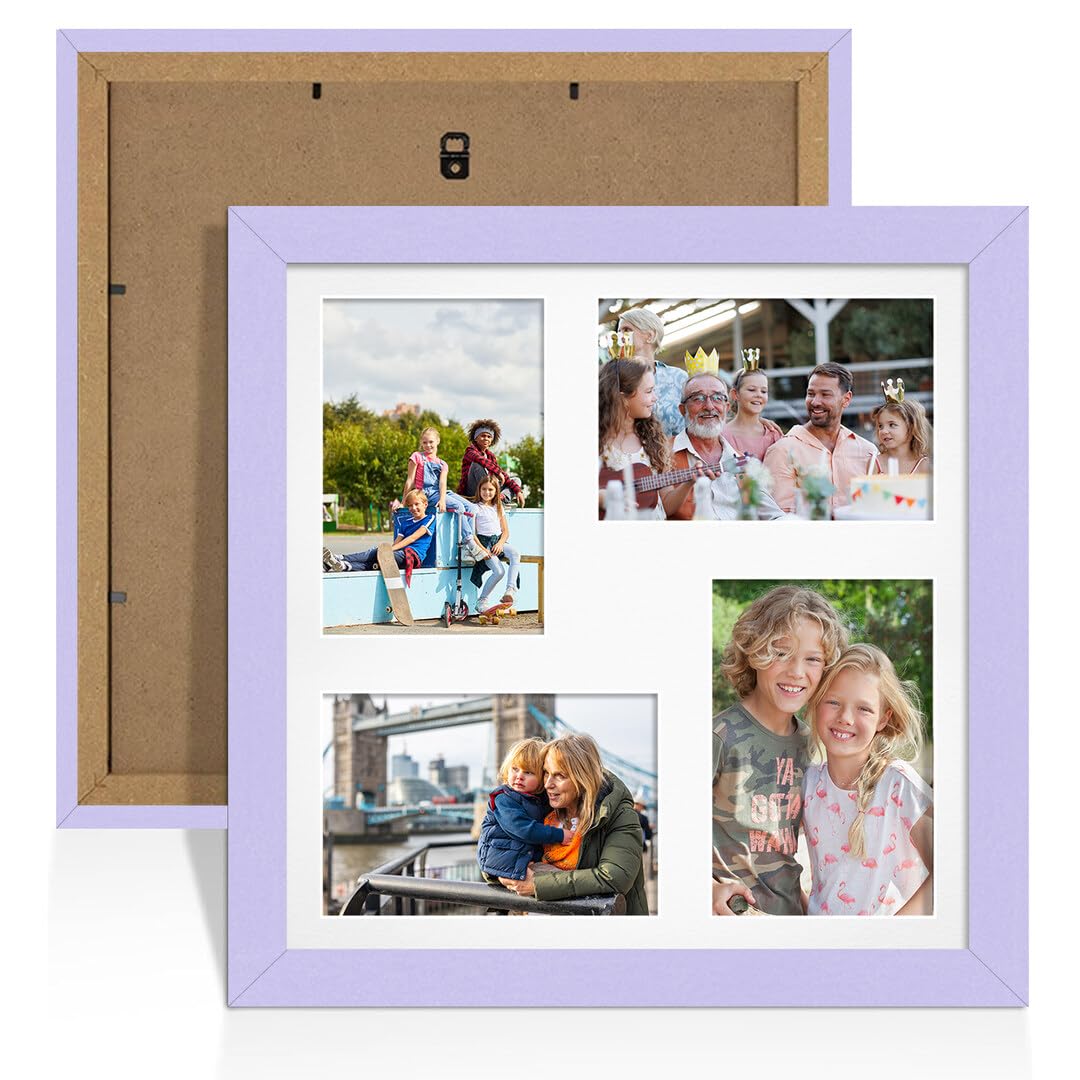 Procut Global 12X12 Purple Photo Frames For Multiple Pictures with White Mount-Modern Collage Frame with 4 Apertures (4x) 6X4-Engineered Wood with Shatterproof Perspex โ image 1