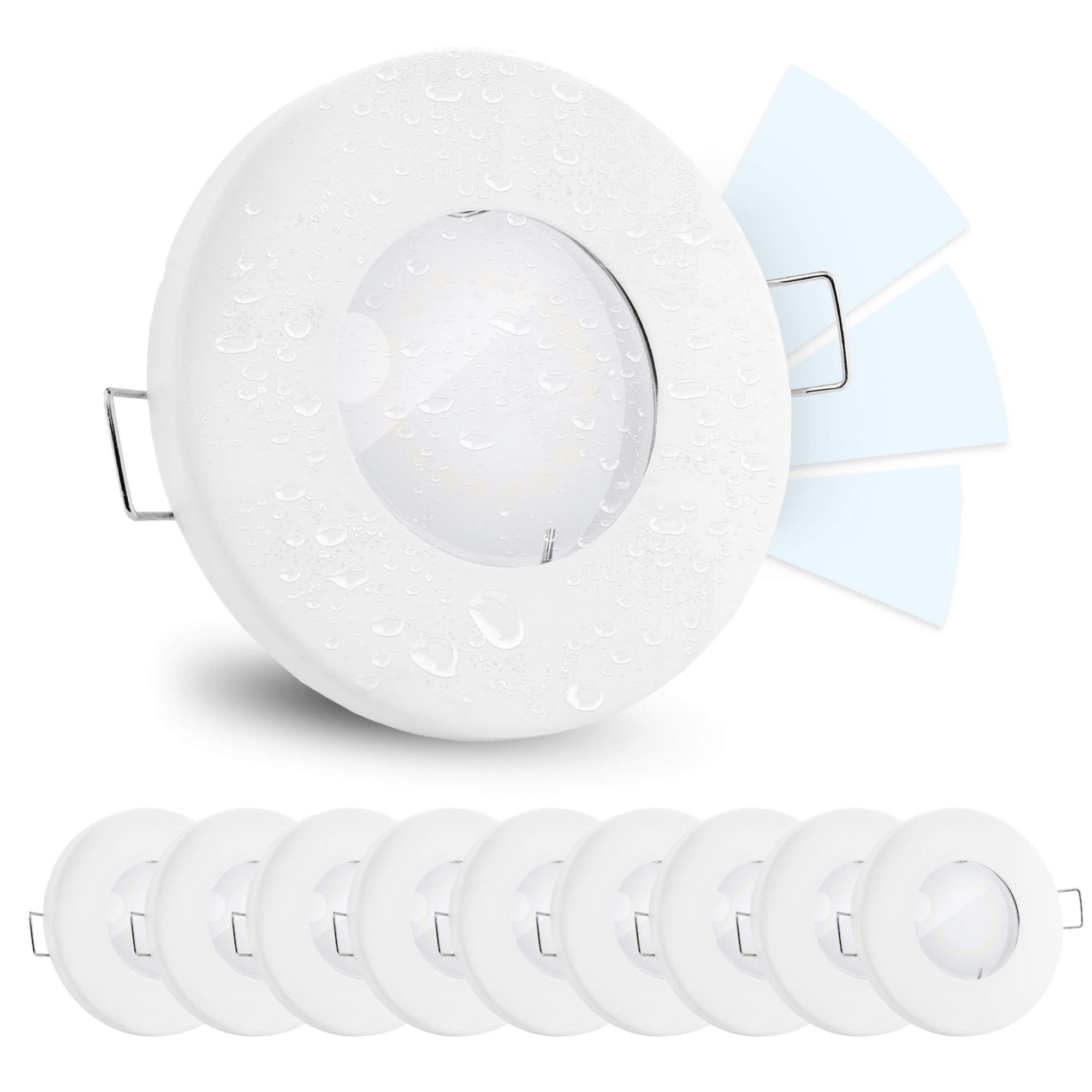 linovum 10 Stück fourSTEP Bad Einbaulampen IP65 flach LED dimmbar ohne Dimmer - LED GU10 5W neutralweiß 230V - Spot matt weiß
