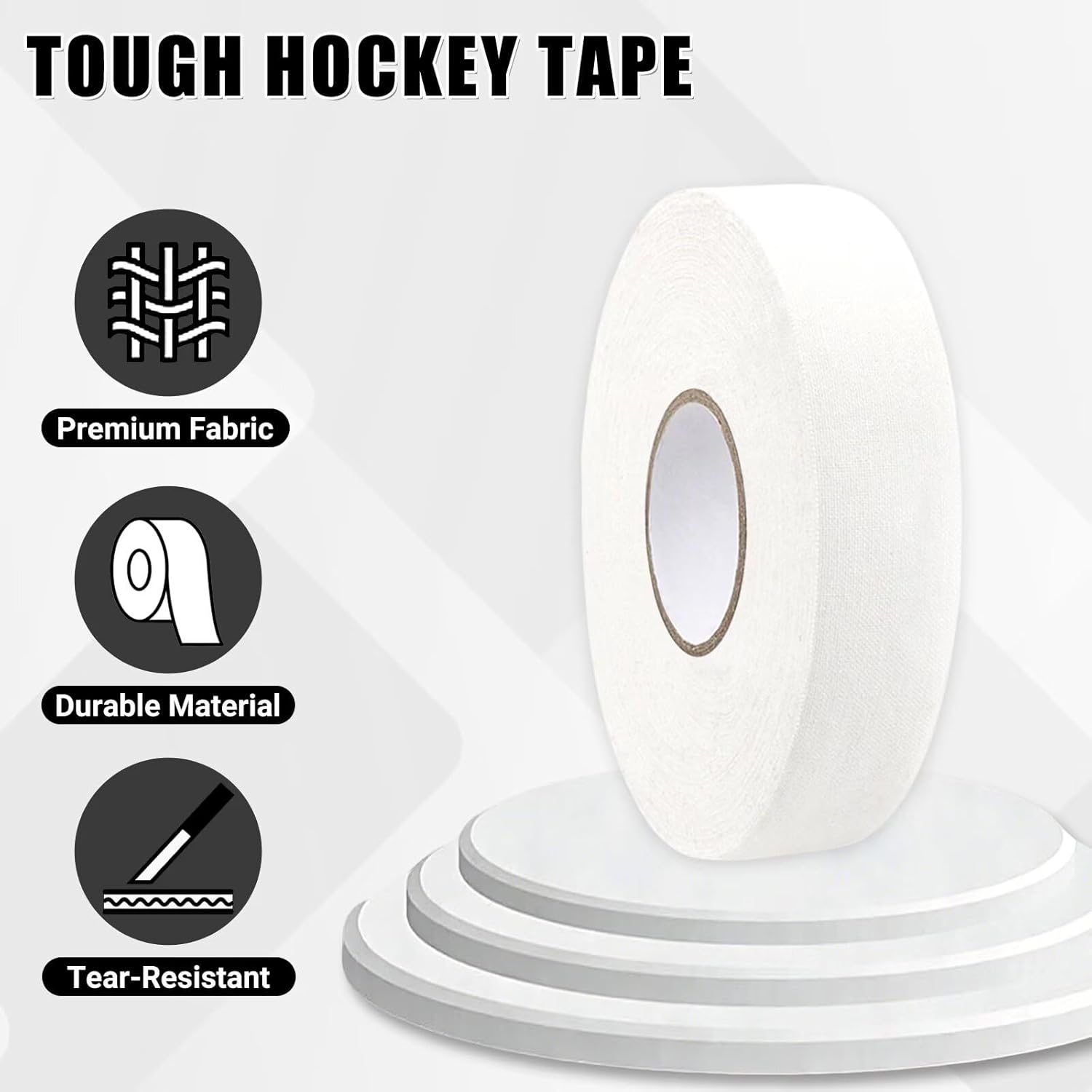 10 Roll White Hockey Tape, Fabric Anti-Slip Grip Tape, Versatile Stick Wrap for Hockey Sticks, Baseball Bats, Boxing, Rock Climbing, Pull Up Bar and Sports Gear