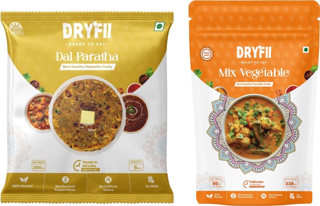 Dryfii Ready-to-Eat Dal Paratha (5 Pcs Parathas) with Mix Veg Curry | Veg Combo Meal | Pure Vegetarian-image-35
