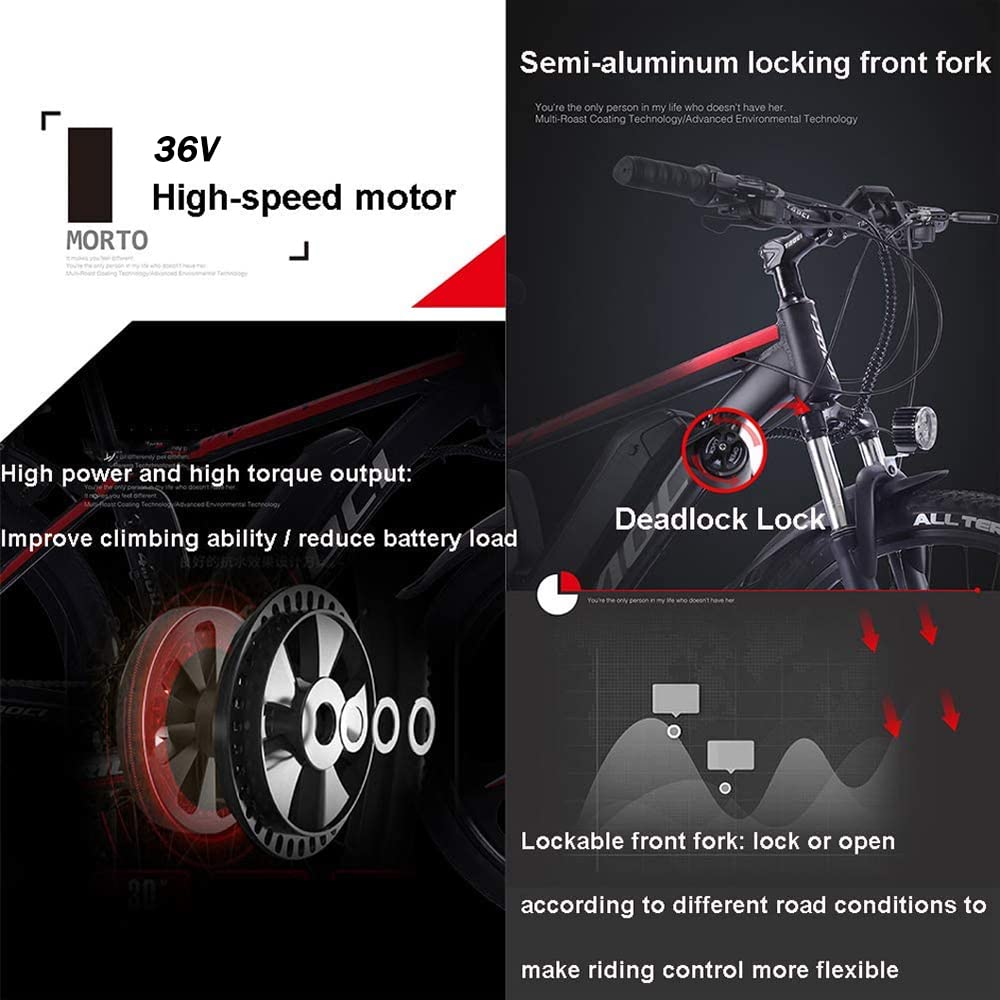 Bicicleta eléctrica de montaña para Adultos de 26 Pulgadas, Bicicleta eléctrica para Hombre, Bicicleta de aleación de magnesio con batería extraíble de 36 V 240 W 13 Ah, para Ciclismo al Air