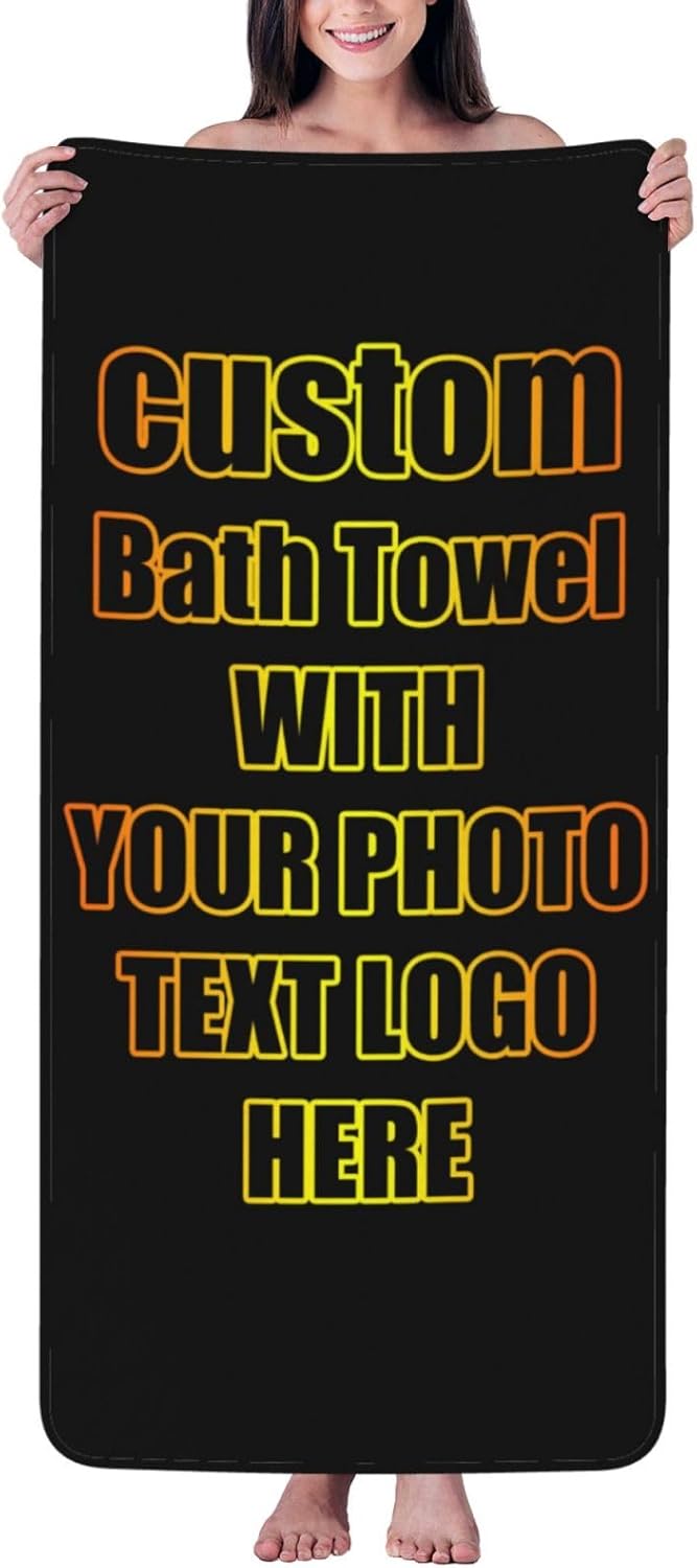 Custom Beach Towels with Your Photo Text Logo 27"X55" Personalized Bath Towel Dry Quick Towel for Swiming Travel Style02