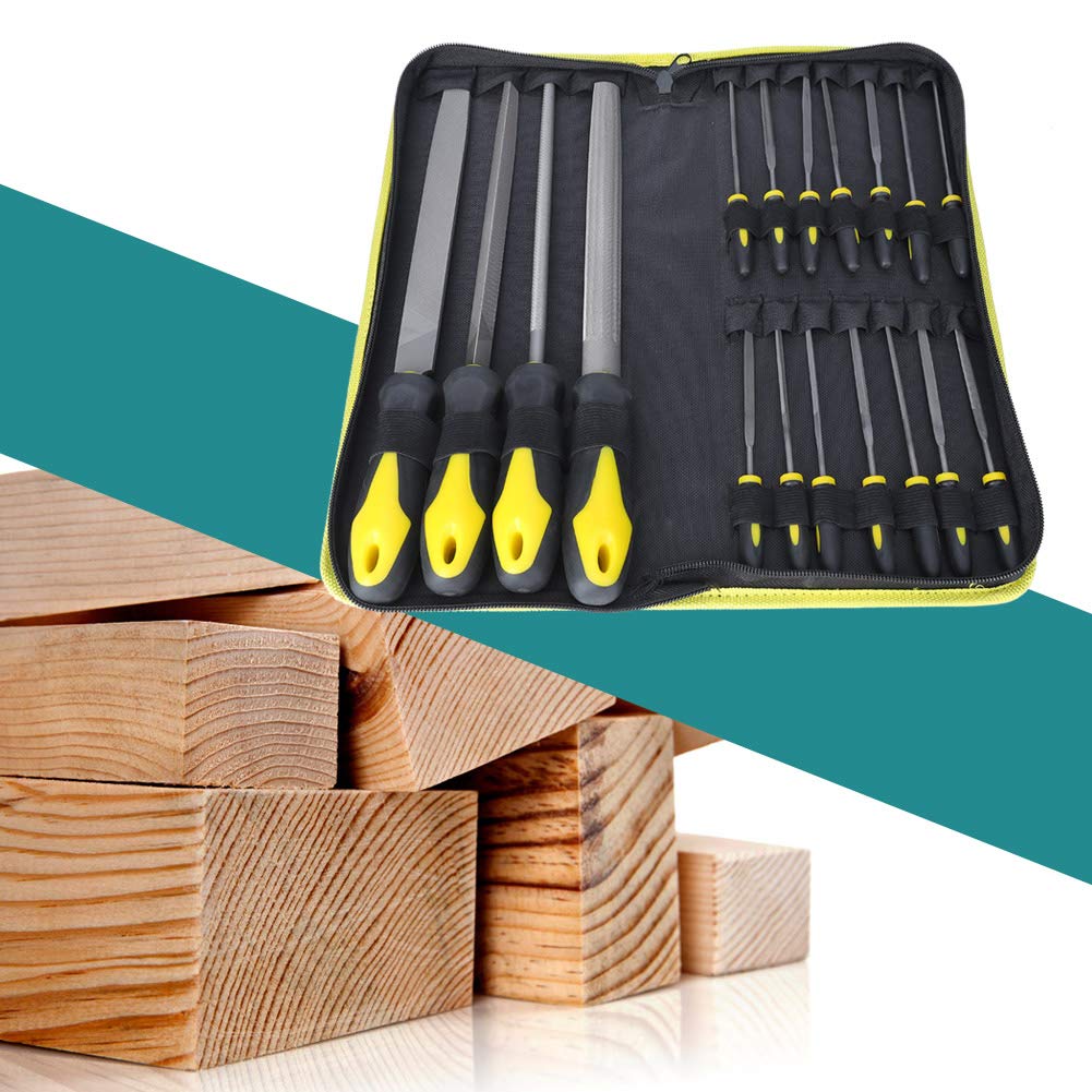 Set di lime in acciaio ad alto tenore di carbonio, 18 pezzi, per legno, metallo, vetro e ceramica - Include 4 lime piatte, triangolari, semicircolari e rotonde di grandi