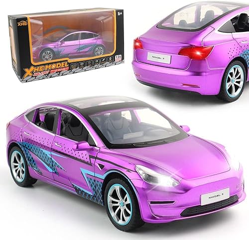 Modelo de automóvil Tesla modelo 3 de aleación de zinc, modelo de automóvil de fundición de simulación a escala 124, auto de juguete fundido a