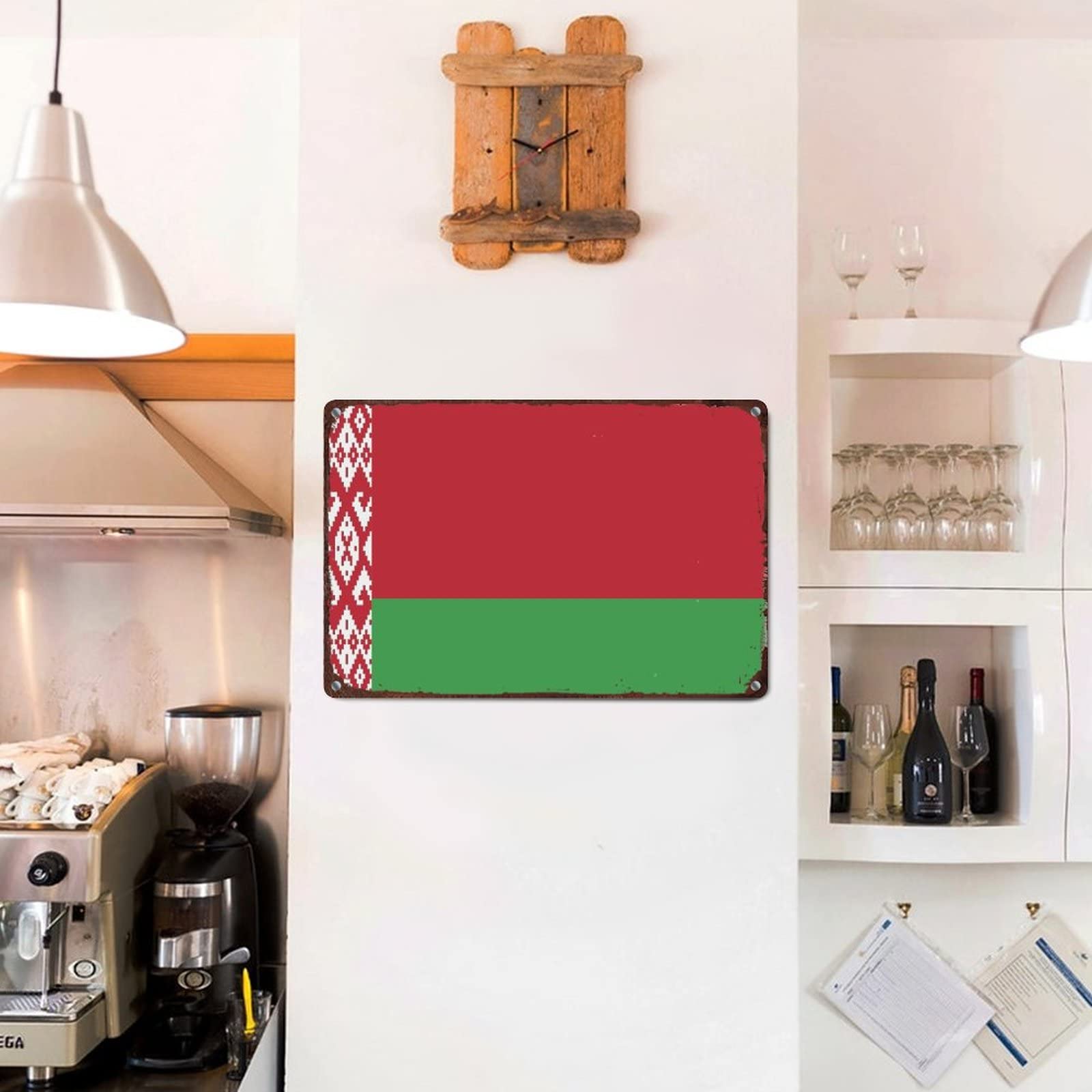 Targa Da Parete In Metallo Con Bandiera Della Bielorussia E Sigillo - 20x30 Cm - Decorazione Patriottica In Latta Per Garage, Camera, Pub - Facile Da Appendere