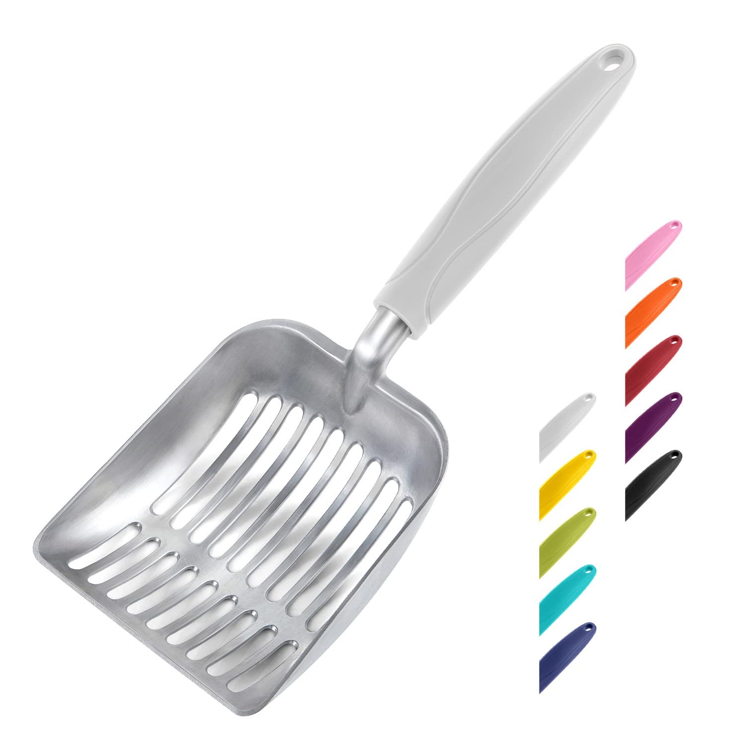 WePet Katzenstreuschaufel, Sieb aus Aluminiumlegierung, Kitty-Metallschaufel, tiefe Schaufel, langer Griff, Kotsieb, Kätzchenkot-Heber, langlebig, robust, für Katzentoilette