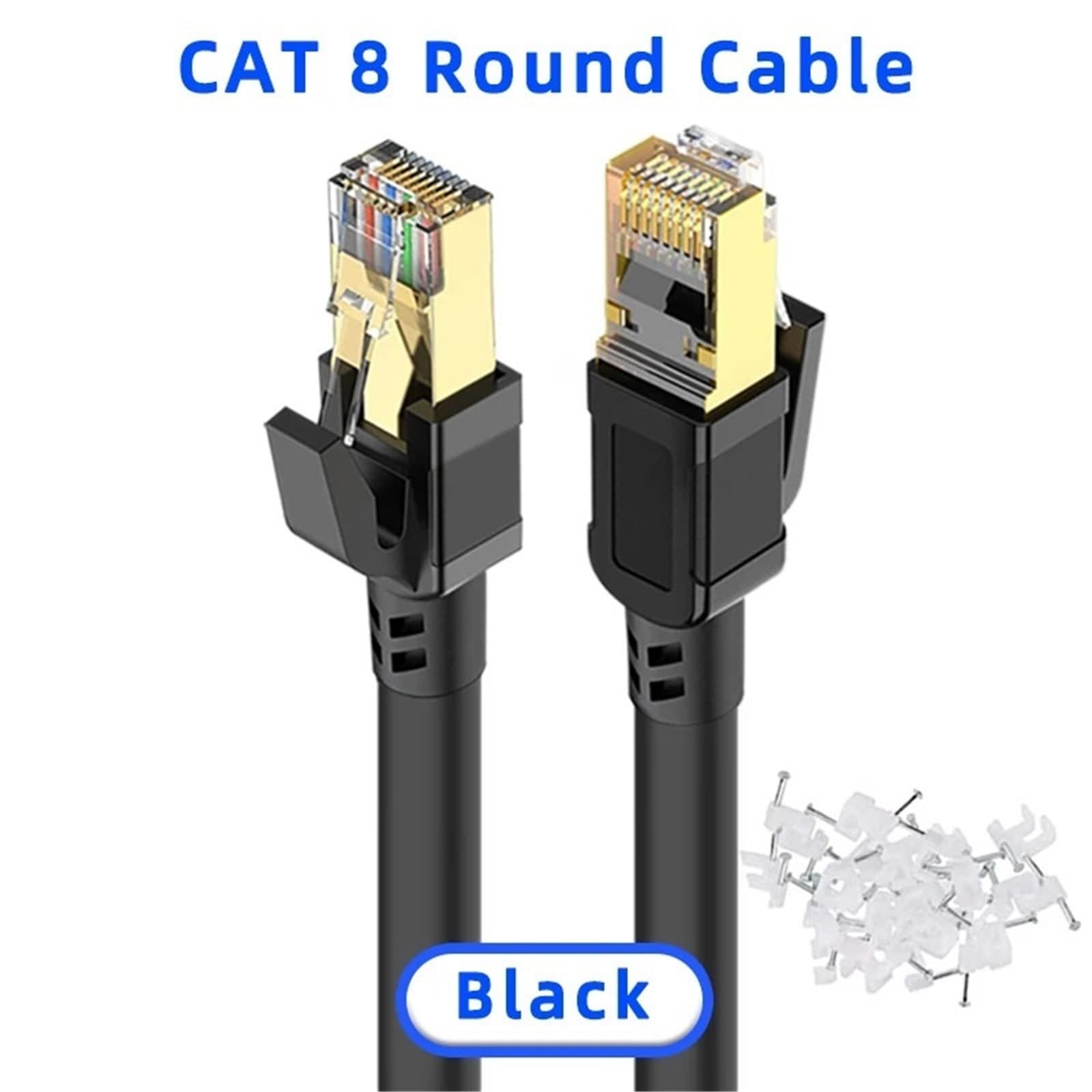 Kabel Ethernet Cat 8 Kabel Lan Network ekranowany kabel połączeniowy RJ45 5 m 10 m 15 m dla modemu routera Kabel Ethernet Cat 8(CAT8 Round-czarny, 3)