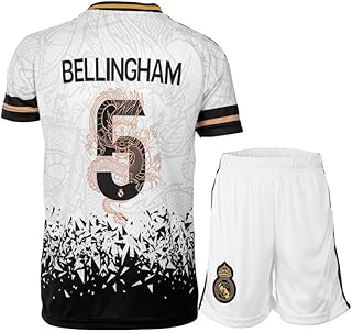 PraiseLight R. Madrid Bellingham #5 Retro White Dragon Limited Special Edition Children\'s Jersey with Short, Football Set, Youth Sizes