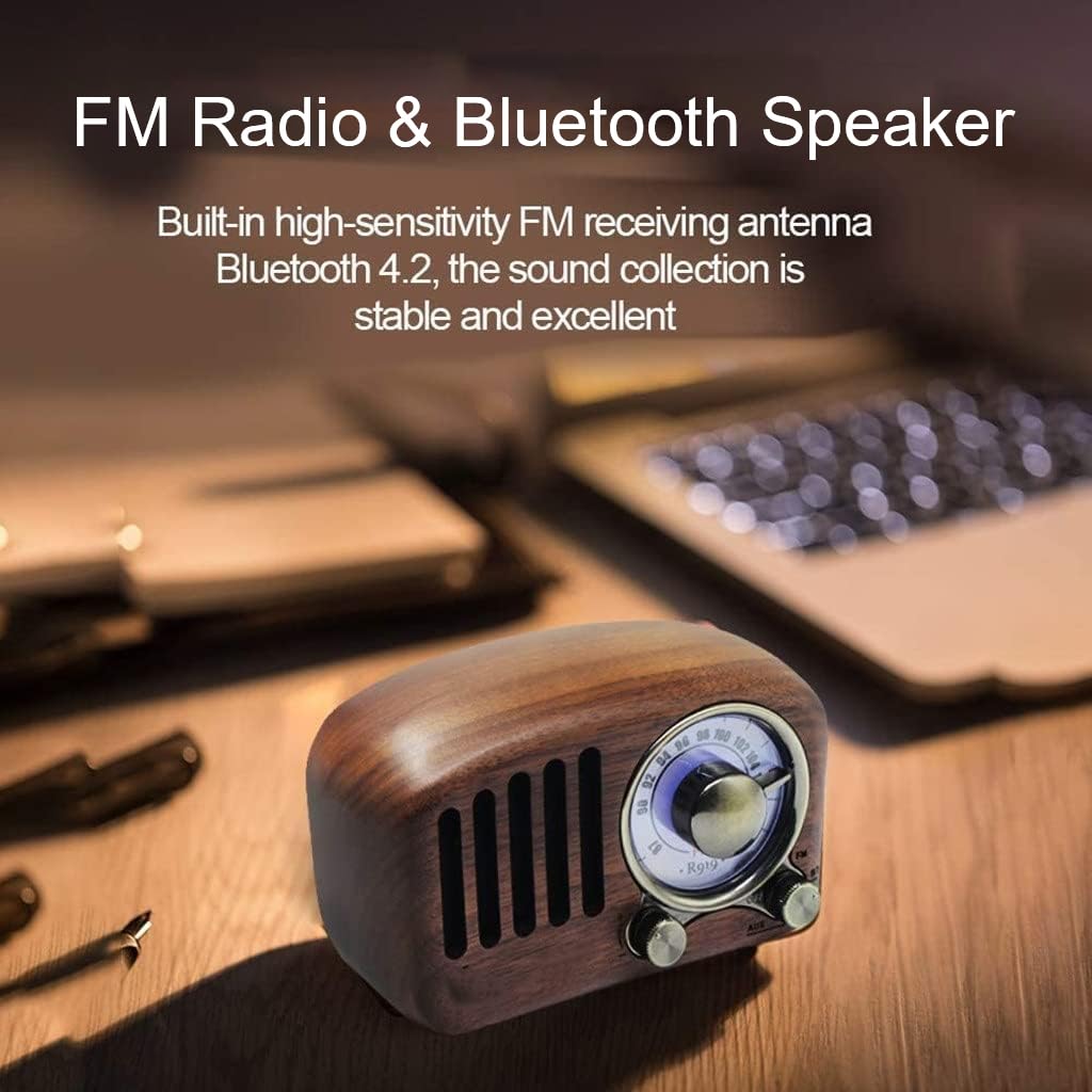 Radio Bluetooth w stylu vintage z dużym oknem tuningowym kompasu, bateria 1100 mAh, głośnik mono, jednopasmowy FM, żywotność 8 godzin, idealne do użytku domowego