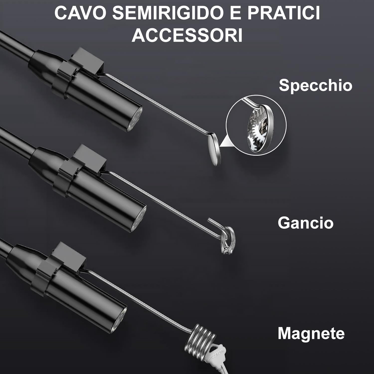 HANMATEK Endoscopio Industriale, Sonda con Telecamera Endoscopica 8mm, Schermo TFT 4.3''1080P, Cavo 5m Impermeabile IP67, 8 LED Regolabili, Ricarica USB-C, Rotazione 180° - IE01