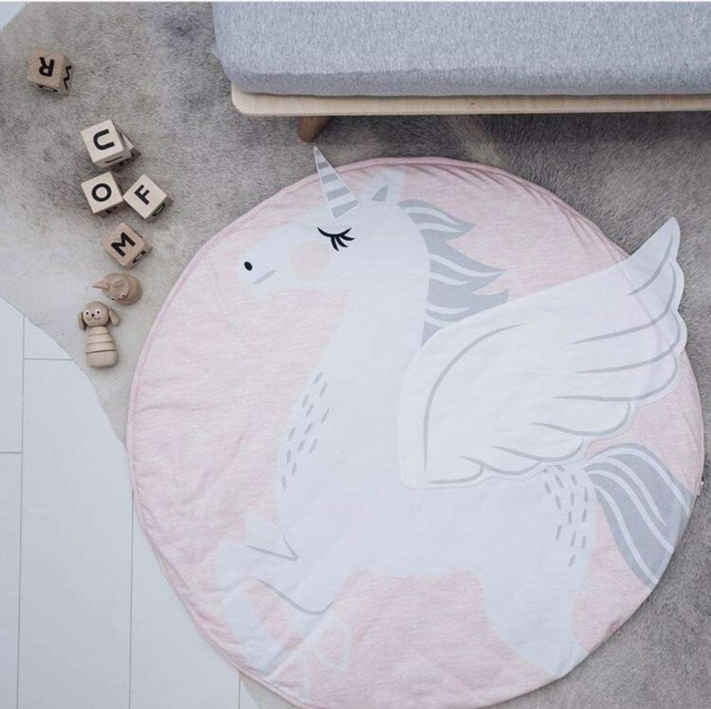 Children Cartoon Animal Floor Play Mat, Thick Soft Rug Foldable Breathable Play Carpet Bedroom Nursery Crawling Mat-Unicorn 90 cm(35.4 Inch)