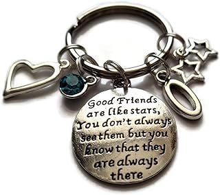 Personalised GOOD FRIENDS are like stars keyring add birthstone & initial gift, best friend themed birthday Xmas present