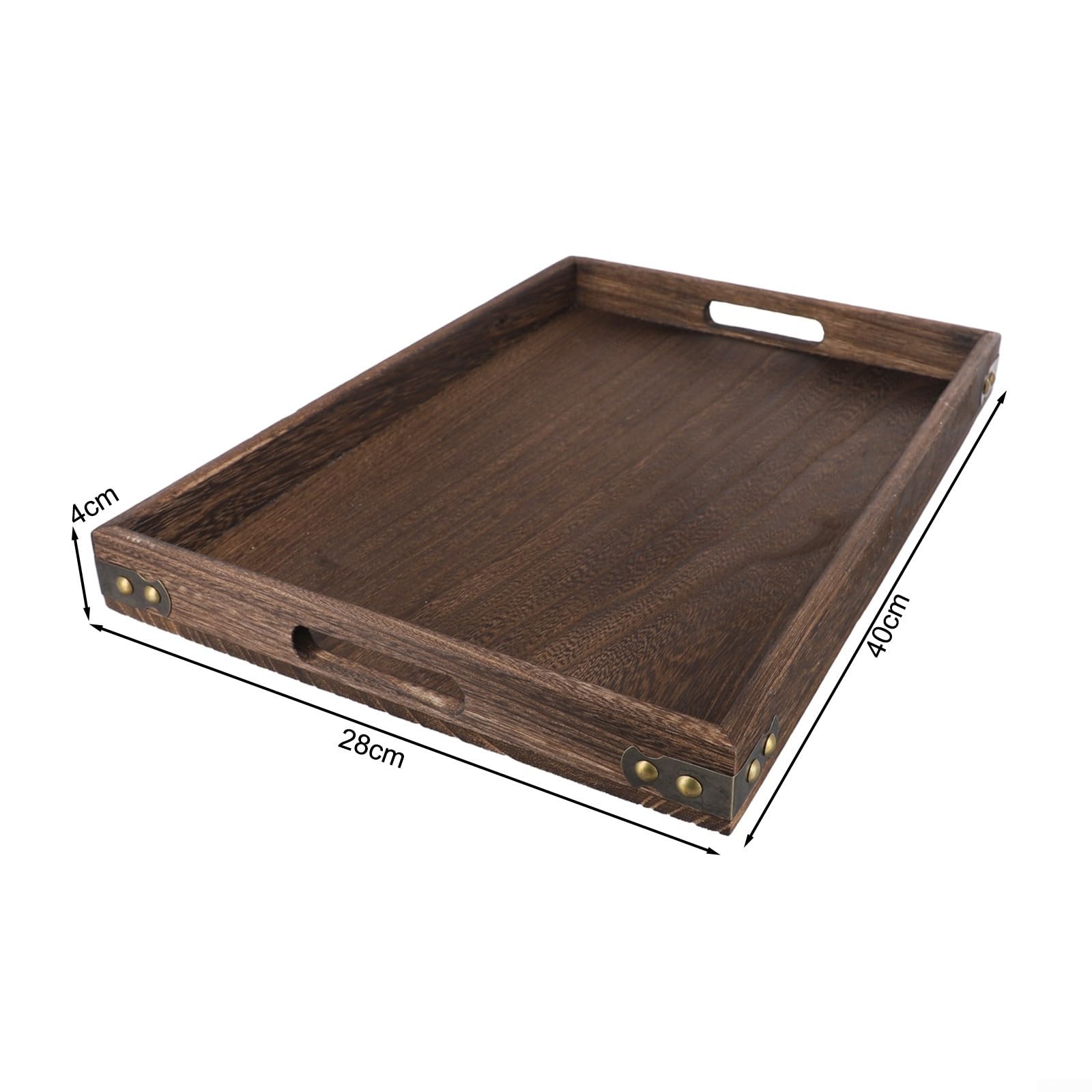 Plateau de service moderne en bois massif avec poignées pour une présentation élégante de table à thé et dessous de verre (grand)
