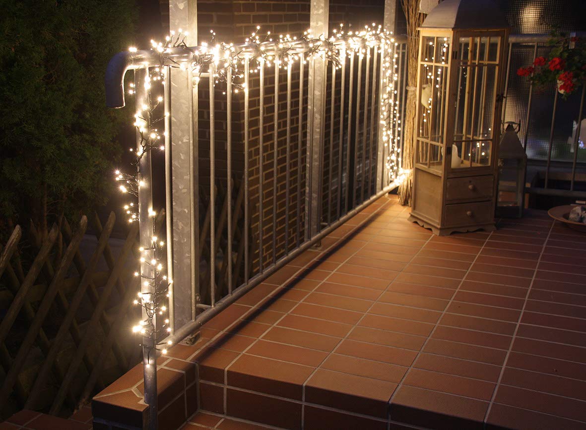 ChiliTec LED Lichterkette Aussen 60 Meter mit 600 LEDs Schwarzes Kabel Spritzwassergeschützt IP44 Beleuchtung Garten Haus Balkon Terrasse Warmweiß