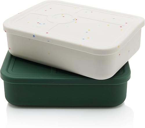 Miniatura 9 de VitalityEXO Lonchera de silicona ecológica de 5 compartimentos para adultos y niños, apta para microondas y congelador con compartimentos separados,