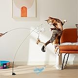 Cat Toy Wand Auto Interactive Toys for Indoor Cat 6 in 1 Hands-Free Natural Bird Feather Ball Toys, Suction Cup Pet Dancing Playing Toy