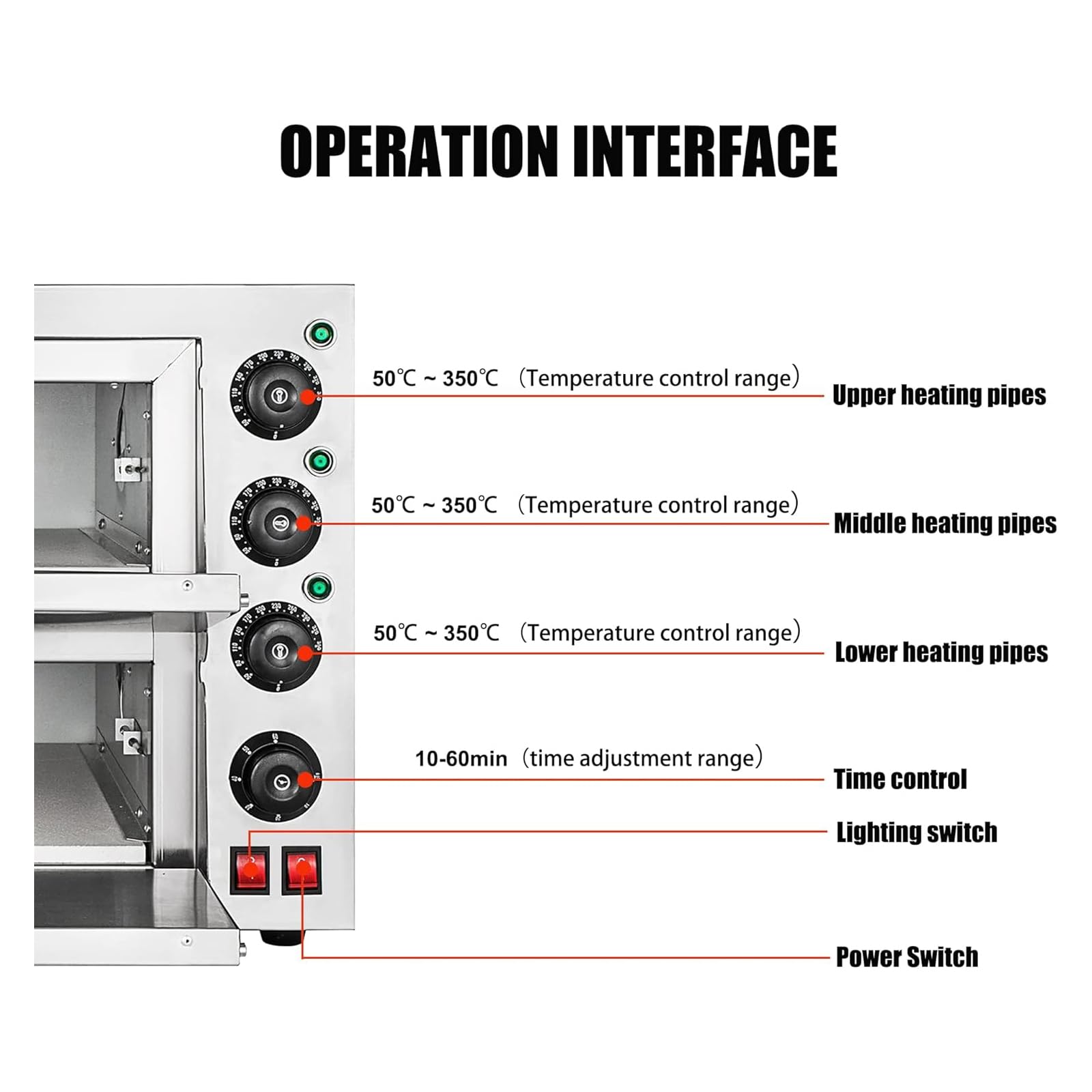 Forno Elettrico Per Pizza Forno Per Pizza Commerciale A Piano Singolo/Doppio Tostapane Forno Per Pizza Da 15'' Controsoffitto Costruzione In Acciaio Inossidabile Con Lampada Antideflagrante E Fori Di