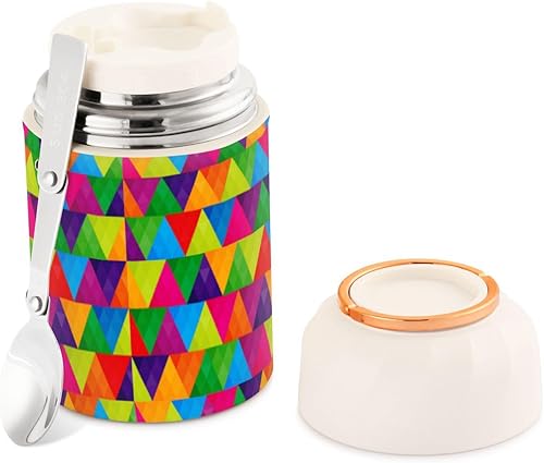 MCHIVER Rainbow Abstract Figure Food Jar with Spoon Stainless Steel Vacuum Insulated Food Container 17 oz Thermos for Lunch