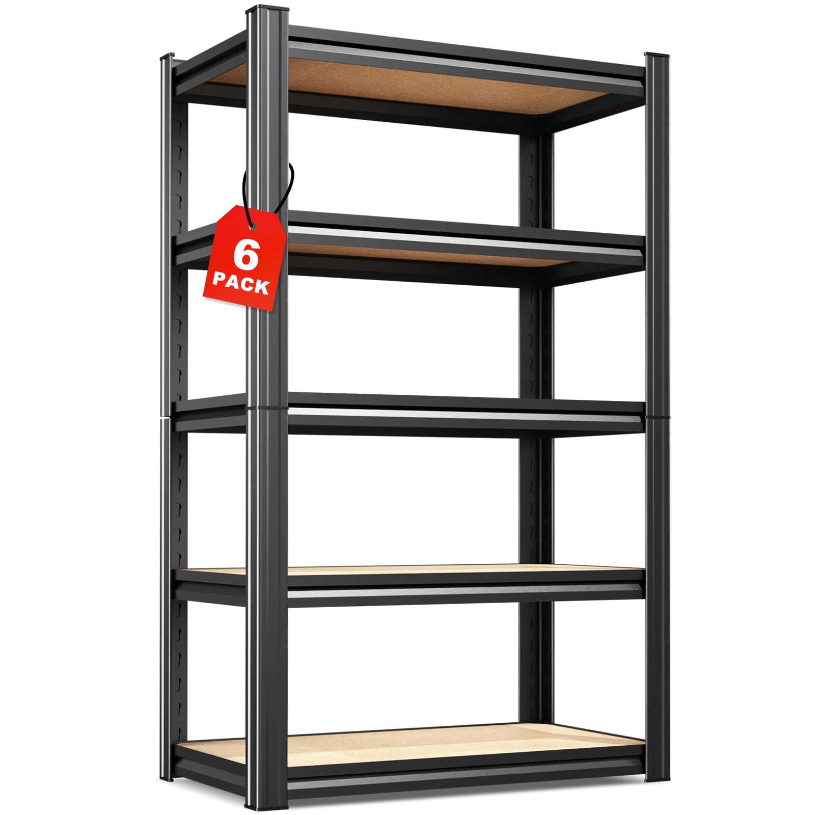 6-Pack 5-Tier Heavy Duty Metal Shelving Units, 71" H x 28" W x 12" D, Adjustable Steel Storage Racks for Garage, Warehouse, Industrial, and Home Organization, 1900 lbs Capacity