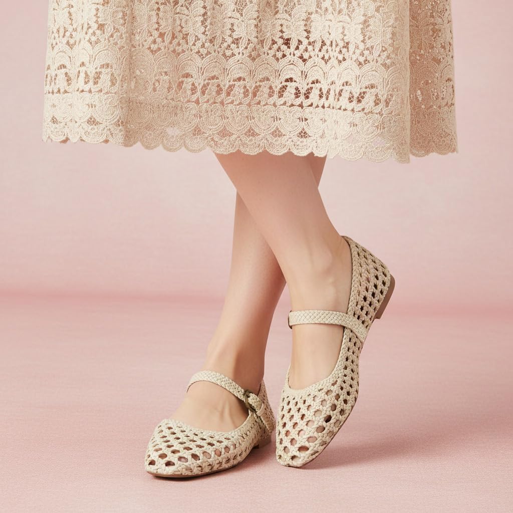 CUSHIONAIRE Weston Hand Woven Mary Jane Flats for Women, Comfortable Dressy Ballet Flats with Braided Adjustable Buckle and Memory Foam Cushioning - Image 2