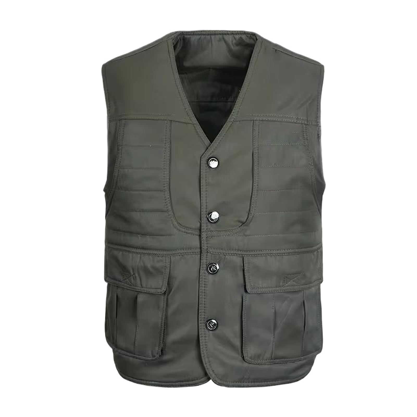 Chaleco de algodón para hombre multi-bolsillos forro grueso informal 8