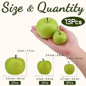 13Pcs Artificial Green Apples, Realistic Fake Fruit for Decoration