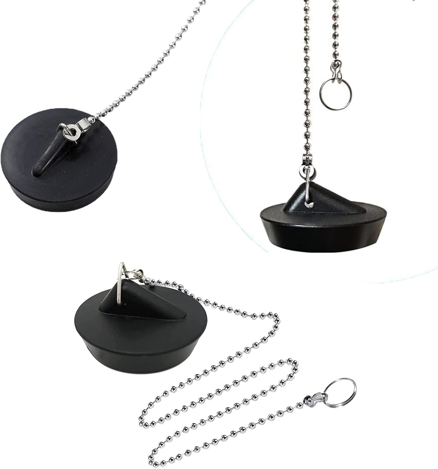 3 Pack Universal Rubber Bath Sink Plug, Kitchen Bath Sink Drain Stopper