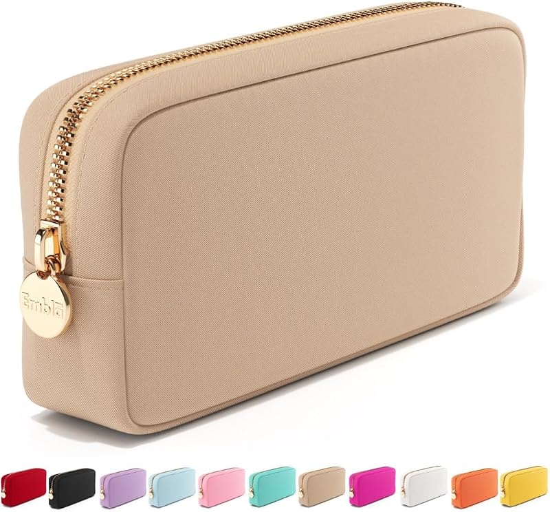 Necessaire de viagem Embla Média em Nylon Resistente à Água, Bege, com Zíper