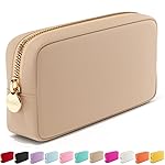 Makeup Bag Travel Cosmetics Pouch and Toiletry Bag, Nylon Zipper Pouch Purse, Cute Make Up Organizer Storage Tote for Women Girls, Waterproof Travel Skincare Case, Small Makeup Bags, Sand