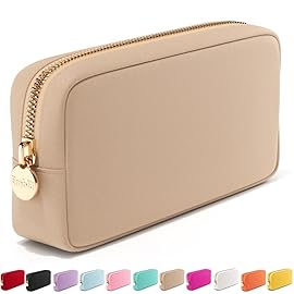 Makeup Bag Travel Cosmetics Pouch and Toiletry Bag, Nylon Zipper Pouch Purse, Cute Make Up Organizer Storage Tote for Women Girls, Waterproof Travel Skincare Case, Small Makeup Bags, Sand