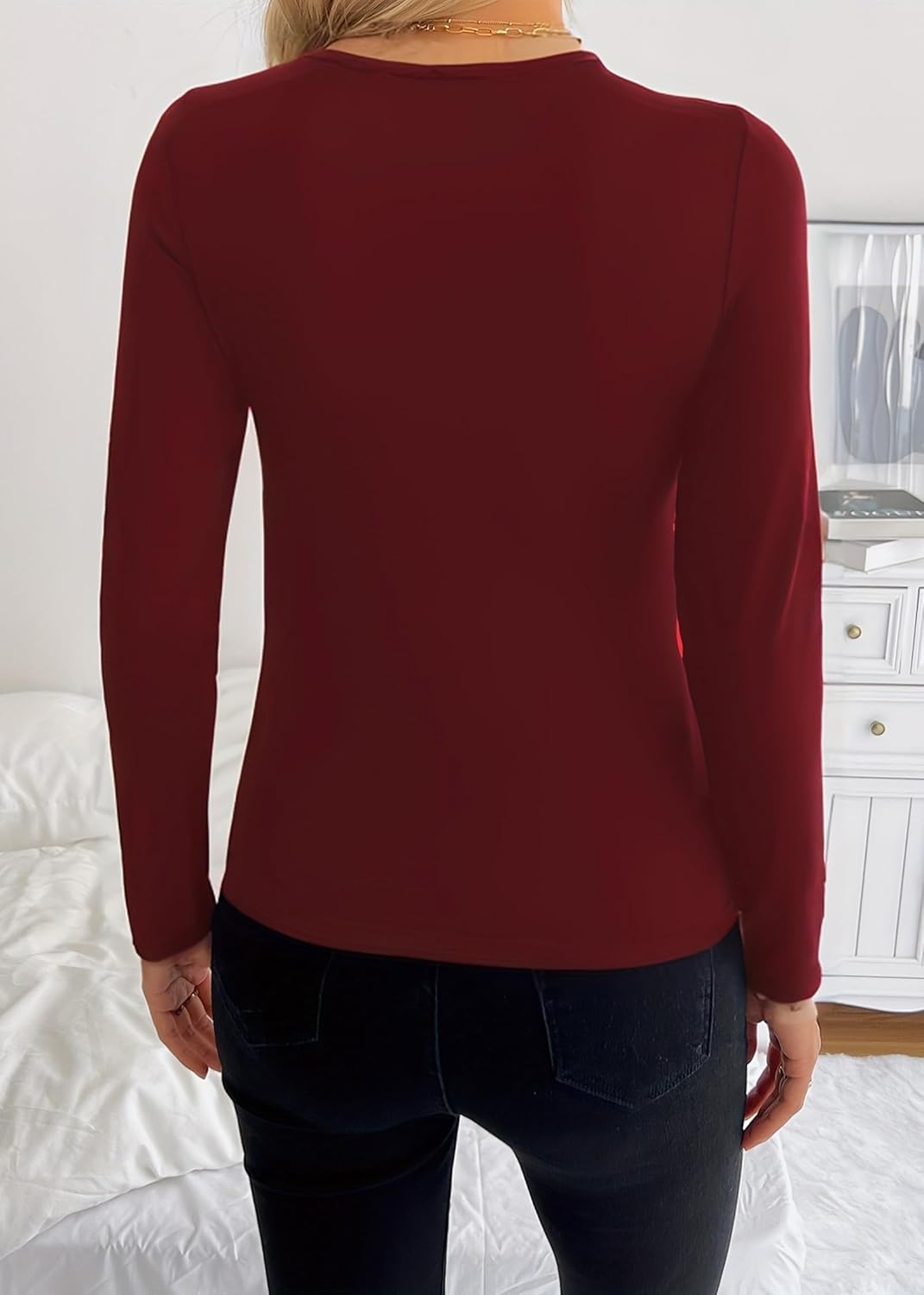 Long Sleeve Cutout Tops for Women Slim Fitted Crisscross V Neck Sexy Fall Going Out T-Shirts - Image 2