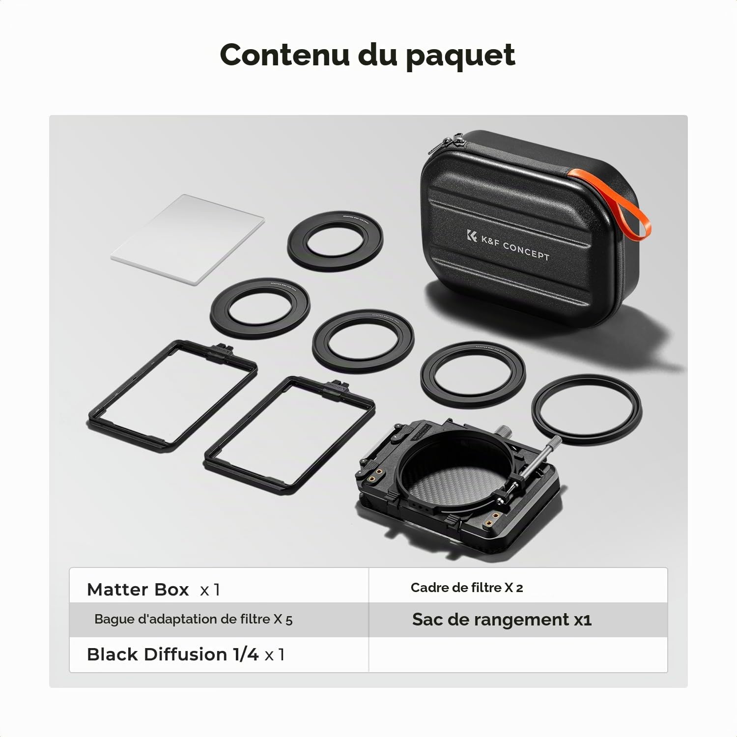 K&F CONCEPT Matte Box et Black-Mist 1/4 avec 2 Cadre et 5 Adaptateurs | Kit,Bagues 67/72/77/82/95mm,Sac inclusFM703