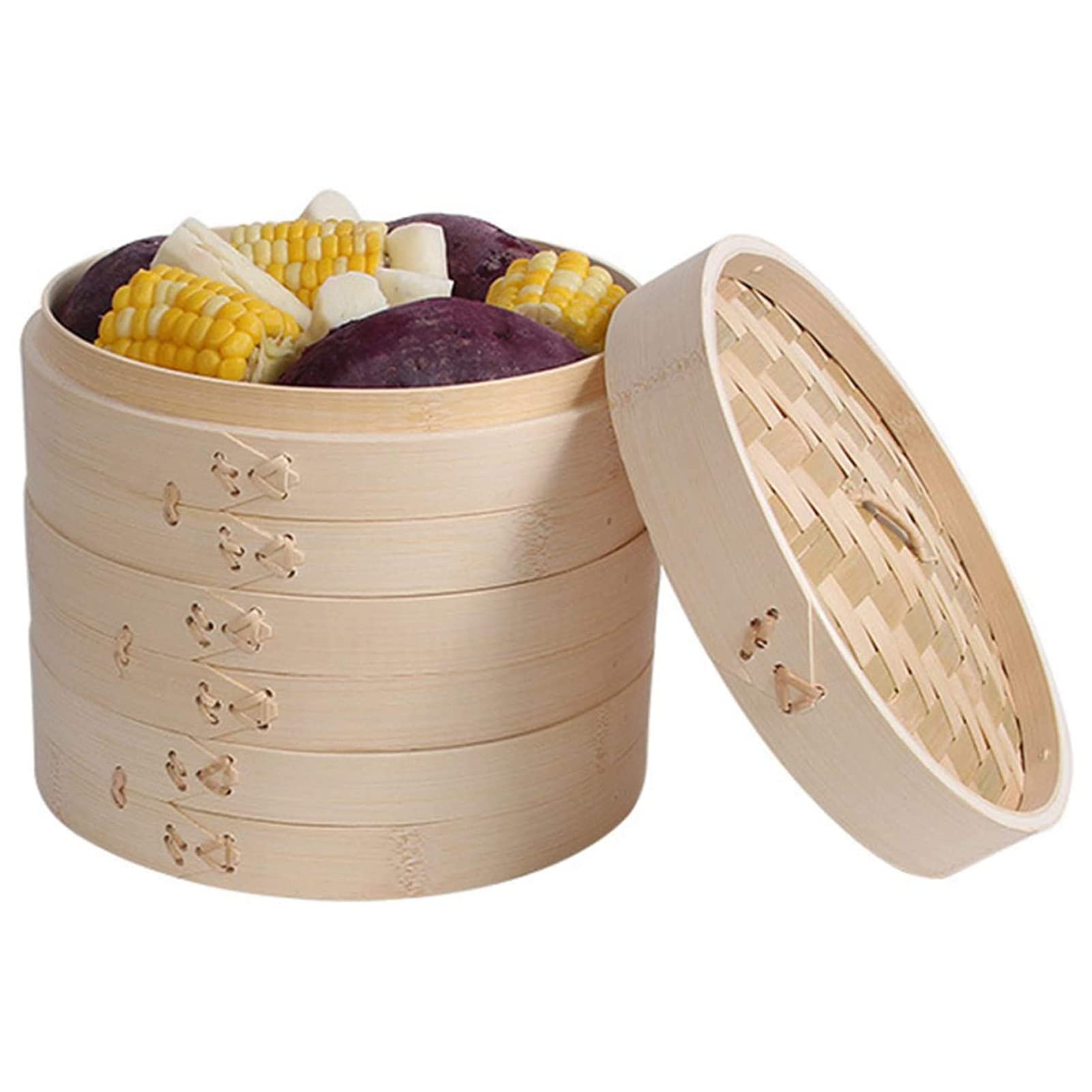 Vaporera de bambú, vaporera apilable Duradera Hecha a Mano para Verduras, Carne, Pescado, albóndigas, Dim Sum, Cocina